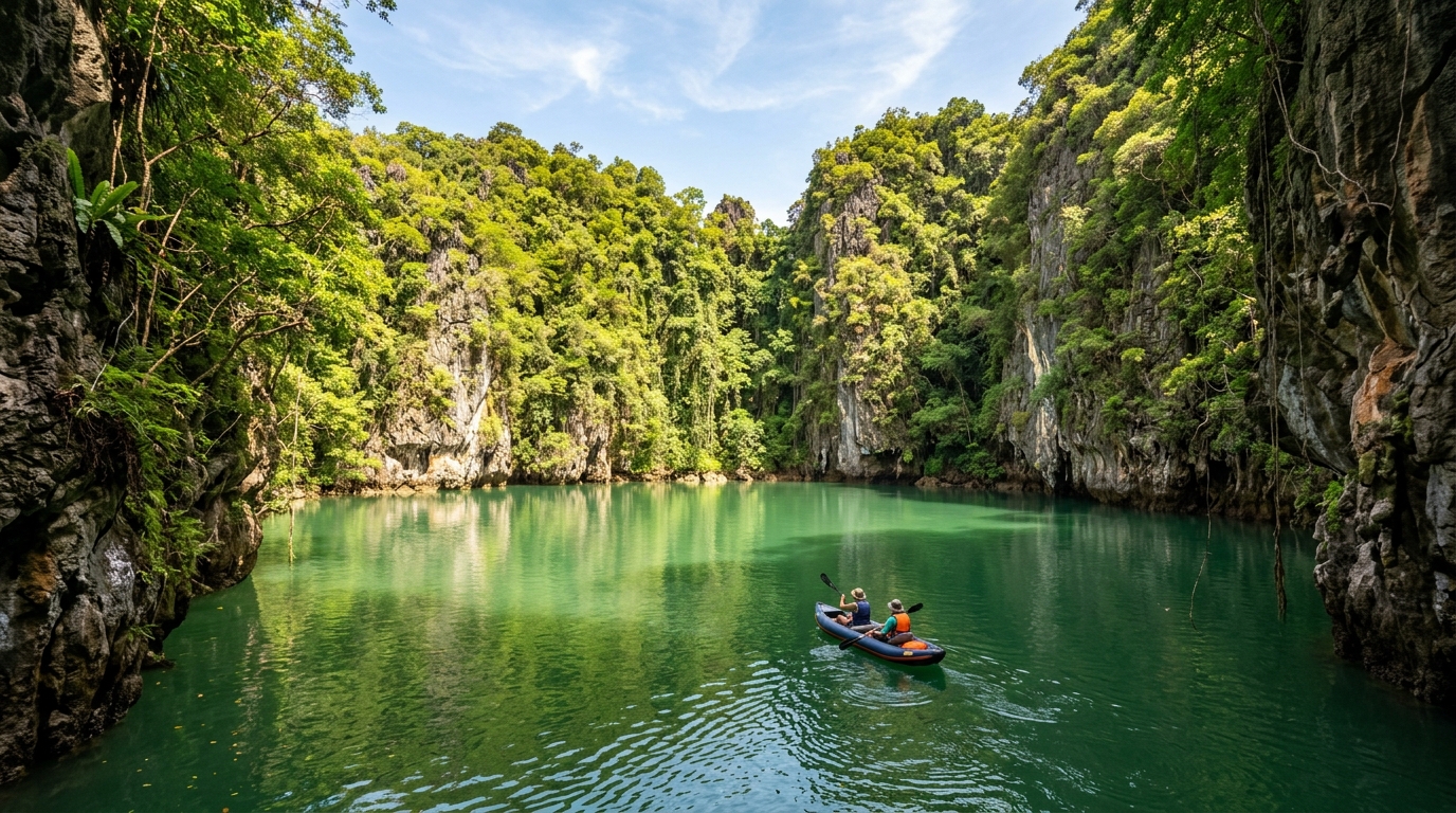 Breathtaking hidden lagoon inside limestone karst